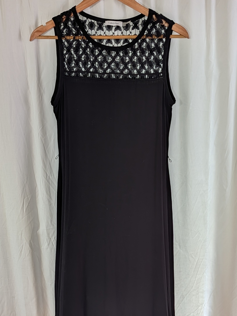 Calvin Klein Sleeveless Black Lace Yoke Top Midi Dress Size 6